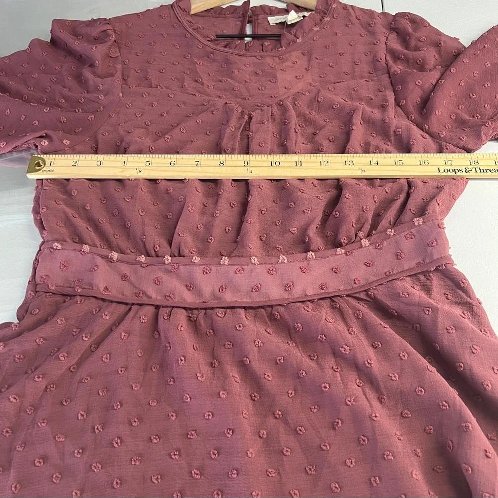 Monteau‎ Purple Sheer Swiss Dot Ruffle Neck 3/4 Sleeve Peplum Blouse NWT XL